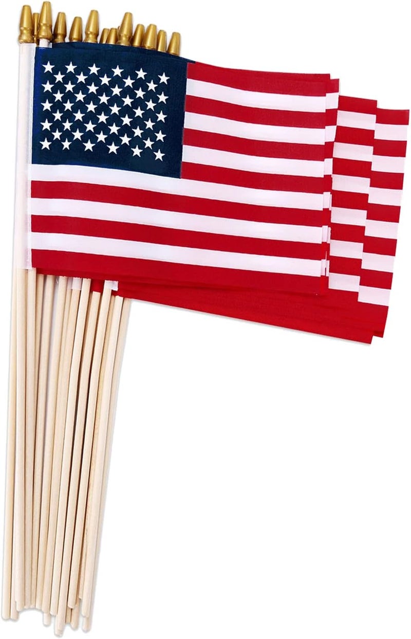 Uelfbaby Pack of 24，4x6 Inch American Flags Handheld small Flags on the wooden stick,with Kid-Safe Spear Top,Perfect for Parades, Decoration, Veteran Party, etc - Image 1